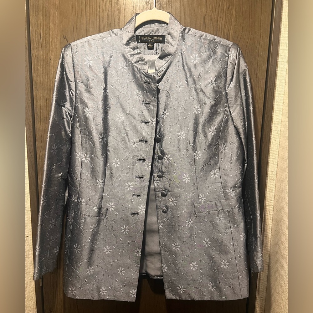 Kasper & Company ASL Petite Silver Brocade Jacket 8P